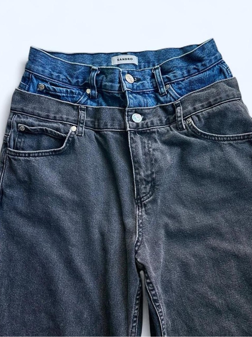 Sandro black denim jeans with blue denim double waistband